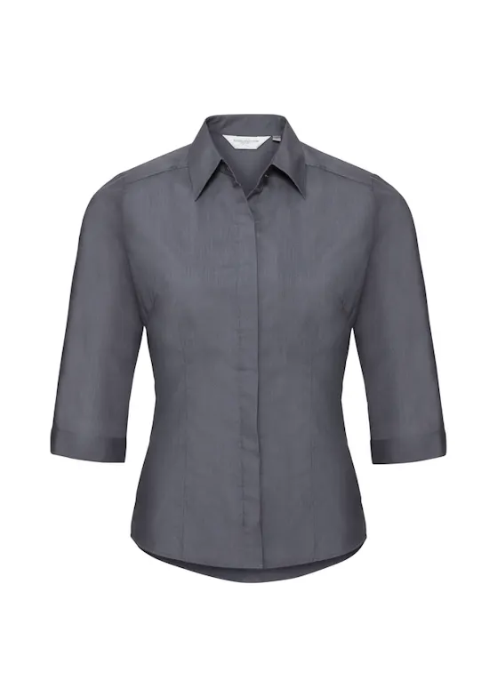 Russell 3/4-Sleeve Fitted Polycotton Poplin Shirt