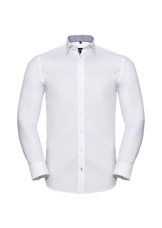 Russell Z964 Herringbone Shirt Long Sleeve Tailored Contrast Regular Fit