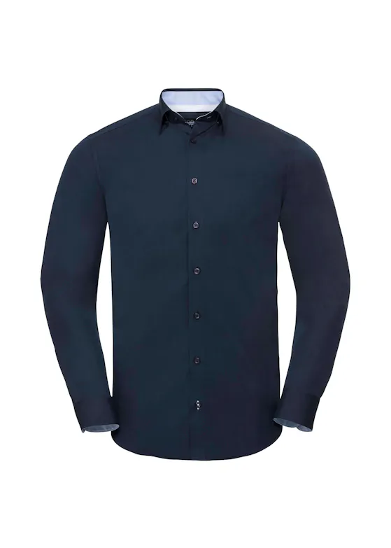 Russell Men's Long-Sleeve Tailored-Contrast Ultimate-Stretch Shirt