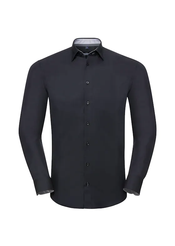 Russell Men's Long-Sleeve Tailored-Contrast Ultimate-Stretch Shirt