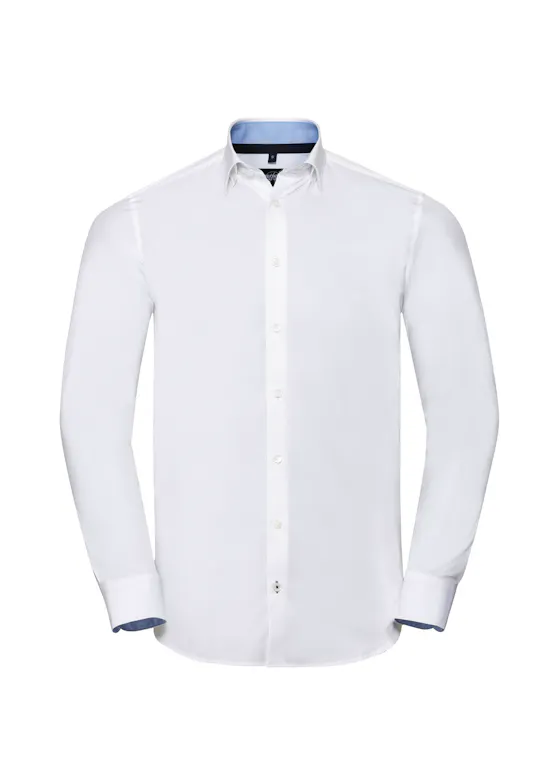 Russell Men's Long-Sleeve Tailored-Contrast Ultimate-Stretch Shirt