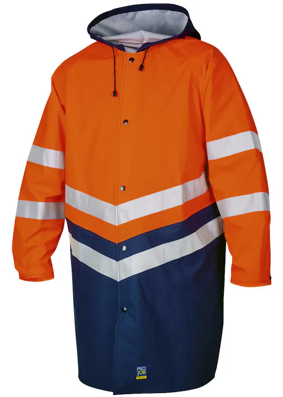Projob 6403 lange Warnschutz-Regenjacke, EN ISO 20471, Klasse 3