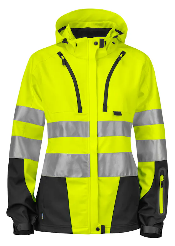 Projob Ungefütterte Warnschutz-Softshelljacke, EN ISO 20471, Klasse 3, Damen, 6423