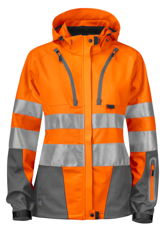 Projob Ungefütterte Warnschutz-Softshelljacke, EN ISO 20471, Klasse 3, Damen, 6423