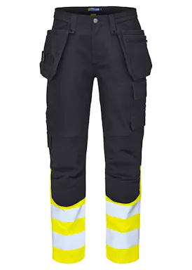 Projob 6560: Warnschutz-Stretchhose mit Knietaschen und Nageltaschen, EN ISO 20471, Klasse 1