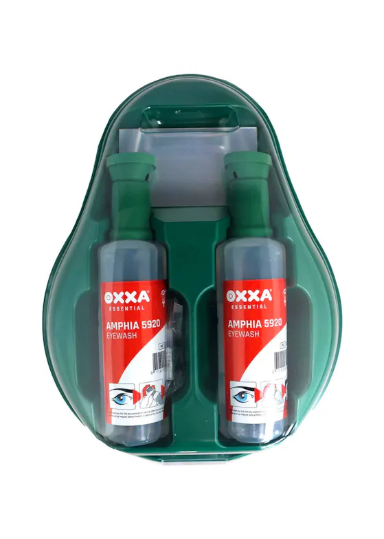 OXXA Safety Products Bravis 5930 Wandhalterung, inklusive 2 Augenspülflaschen je 500 ml