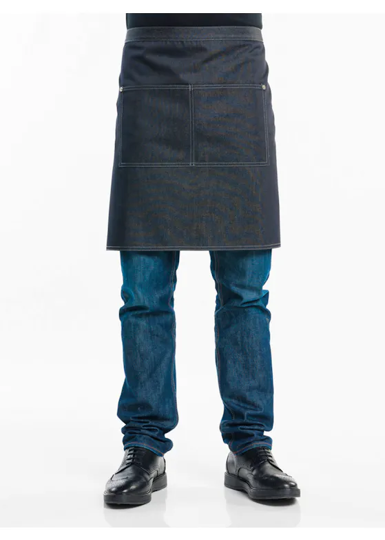 Chaud Devant Apron Black Denim Korte Sloof
