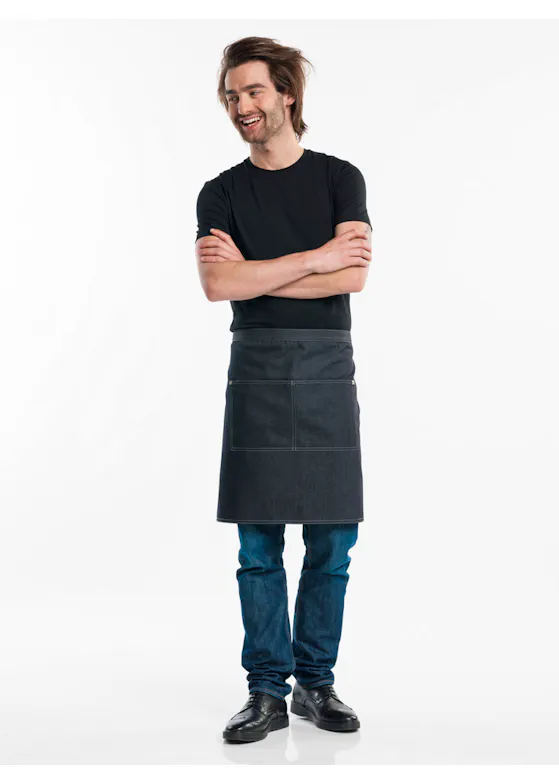 Chaud Devant Apron Black Denim Korte Sloof
