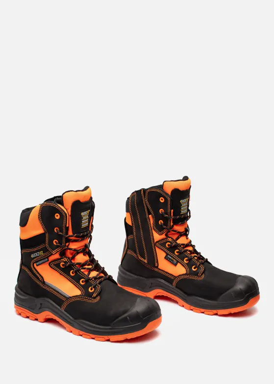Buckbootz Buckz BVIZ1 Highviz, hoher Sicherheitsschuh, S3 Orange / Schwarz