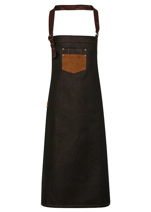 Premier Division Waxed Look Denim Bib Apron With Faux Leather