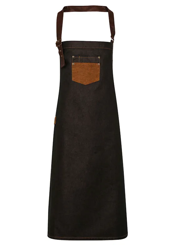 Premier Division Waxed-Look Denim Bib Apron with Faux Leather