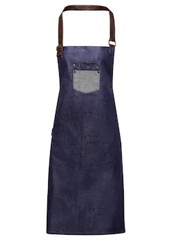 Premier Division Waxed Look Denim Bib Apron With Faux Leather miniatuur