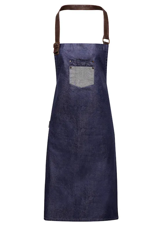 Premier Division Waxed-Look Denim Bib Apron with Faux Leather
