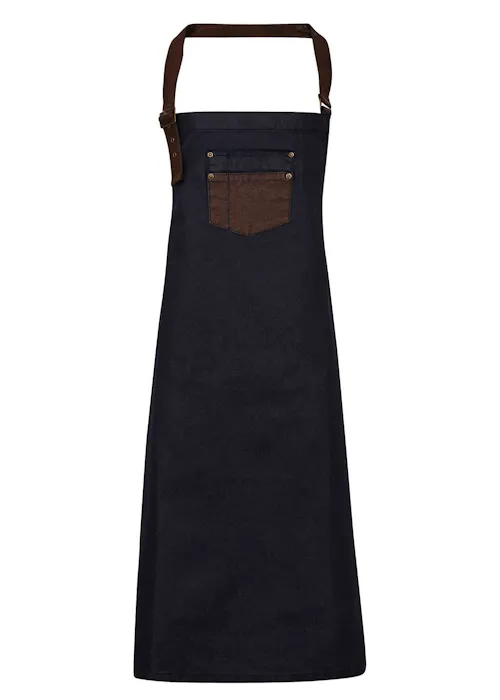 Premier Division Waxed Look Denim Bib Apron With Faux Leather