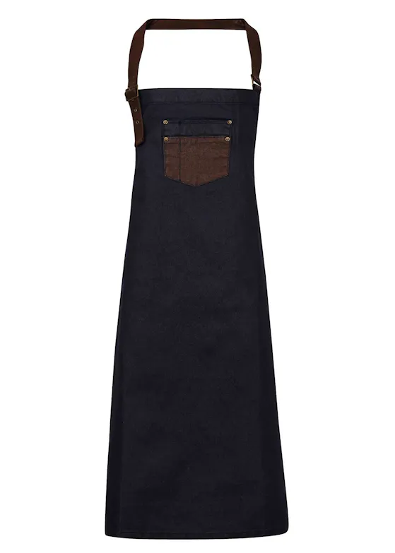 Premier Division Waxed-Look Denim Bib Apron with Faux Leather