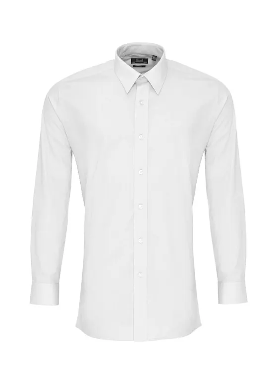 Premier Men's Long-Sleeved Fitted Poplin Shirt