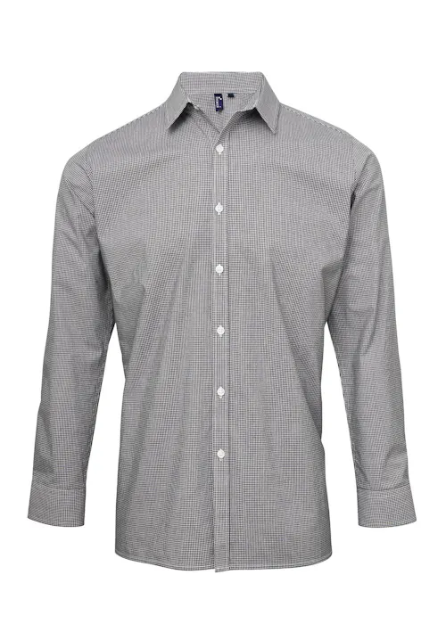 Premier Microcheck (Gingham) PW220 Cotton Shirt Long Sleeve Regular Fit