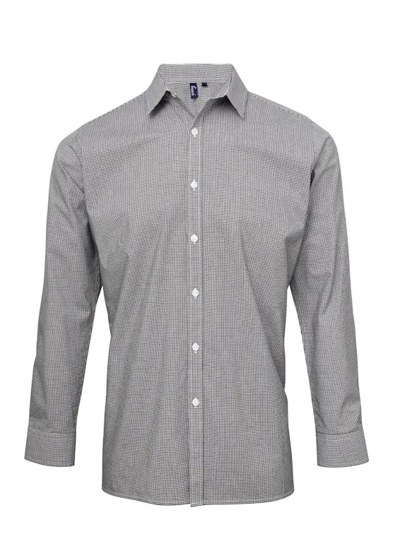 Premier Men's Microcheck (Gingham) Long-Sleeve Cotton Shirt