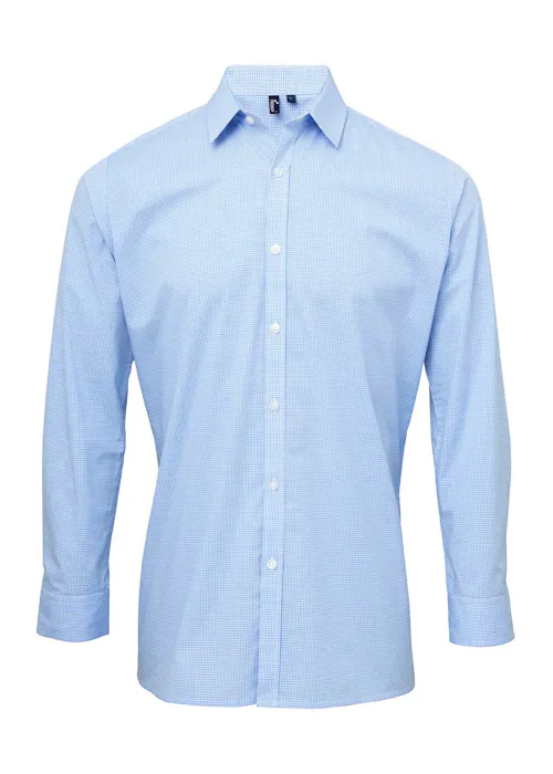 Premier Microcheck (Gingham) PW220 Cotton Shirt Long Sleeve Regular Fit