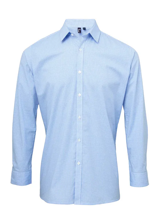 Premier Men's Microcheck (Gingham) Long-Sleeve Cotton Shirt