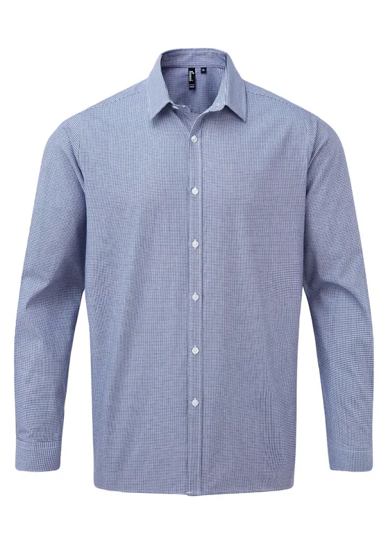 Premier Men's Microcheck (Gingham) Long-Sleeve Cotton Shirt