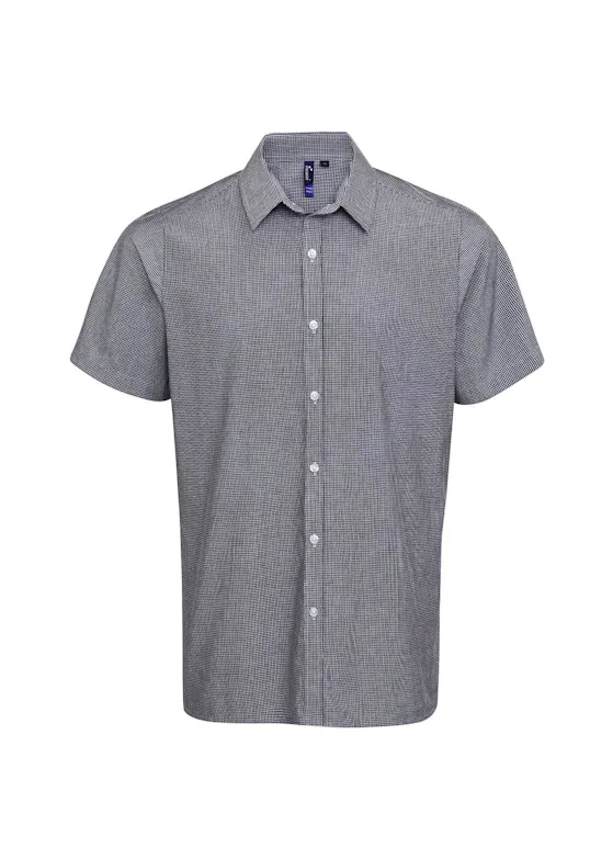 Premier Men's Microcheck (Gingham) Short-Sleeve Cotton Shirt