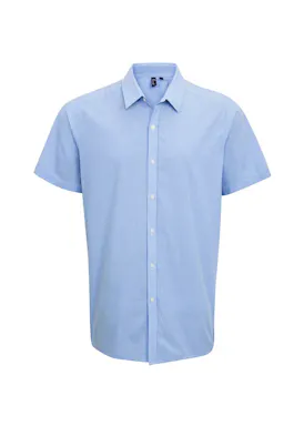 Premier Men's Microcheck (Gingham) Short-Sleeve Cotton Shirt