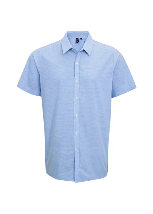 Premier Microcheck (Gingham) PW221 Cotton Shirt Short Sleeve Regular Fit