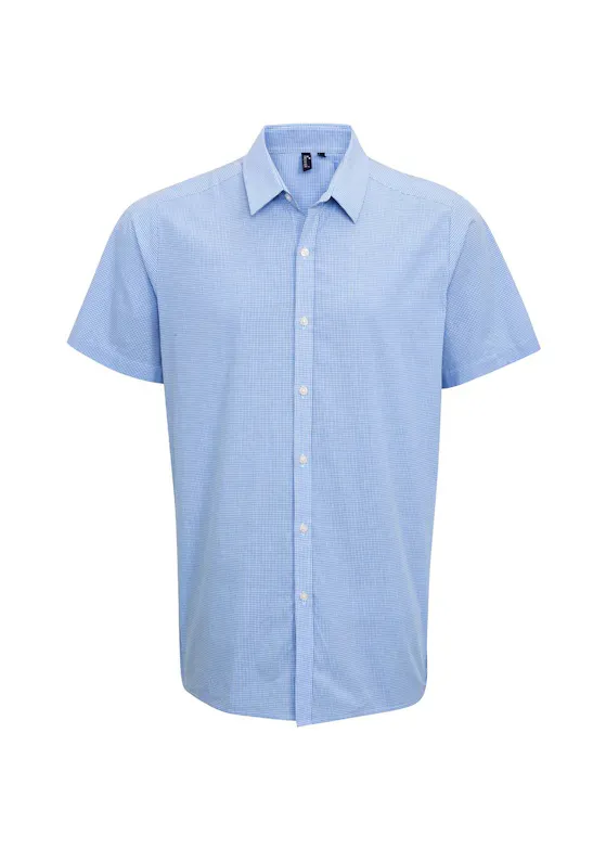 Premier Men's Microcheck (Gingham) Short-Sleeve Cotton Shirt