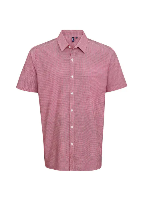 Premier Microcheck (Gingham) PW221 Cotton Shirt Short Sleeve Regular Fit