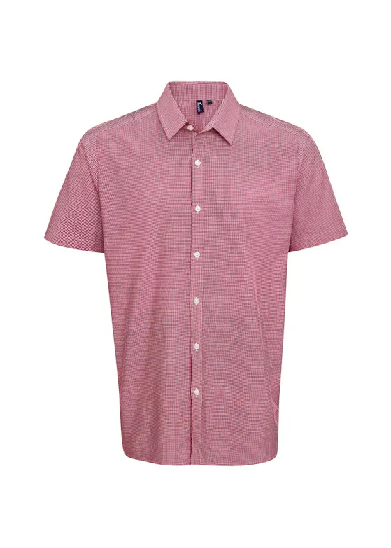 Premier Men's Microcheck (Gingham) Short-Sleeve Cotton Shirt