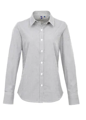 Premier Women's Microcheck (Gingham) Long-Sleeve Cotton Shirt