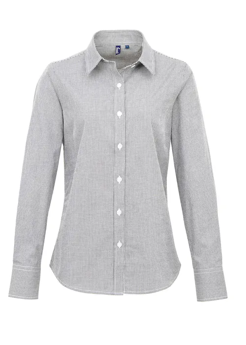 Premier Microcheck (Gingham) PW320 Cotton Shirt Long Sleeve Regular Fit Dames