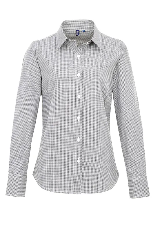 Premier Microcheck (Gingham) PW320 Cotton Shirt Long Sleeve Regular Fit Dames