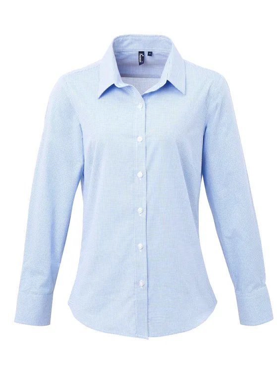 Premier Microcheck (Gingham) PW320 Cotton Shirt Long Sleeve Regular Fit Dames