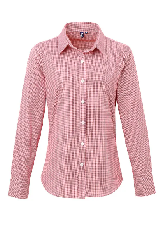Premier Microcheck (Gingham) PW320 Cotton Shirt Long Sleeve Regular Fit Dames