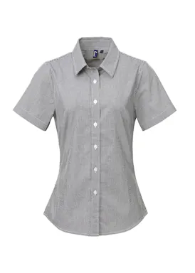 Premier Women's Microcheck (Gingham) Short-Sleeve Cotton Shirt
