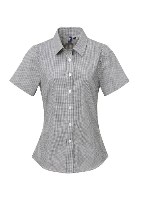 Premier Microcheck (Gingham) PW321 Cotton Shirt Short Sleeve Regular Fit Dames