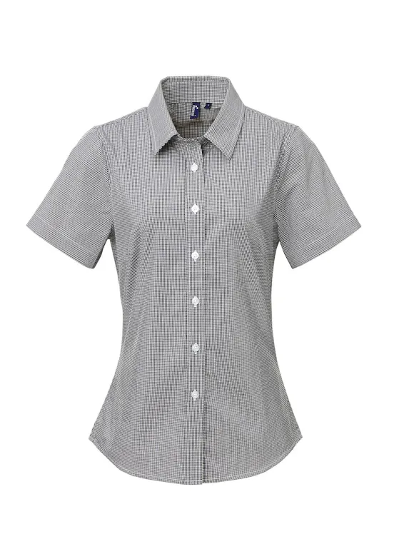 Premier Microcheck (Gingham) PW321 Cotton Shirt Short Sleeve Regular Fit Dames