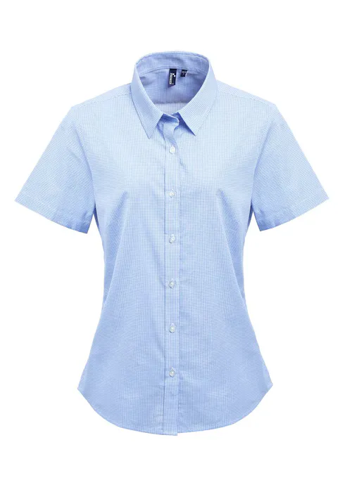 Premier Microcheck (Gingham) PW321 Cotton Shirt Short Sleeve Regular Fit Dames