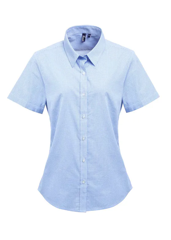 Premier Microcheck (Gingham) PW321 Cotton Shirt Short Sleeve Regular Fit Dames