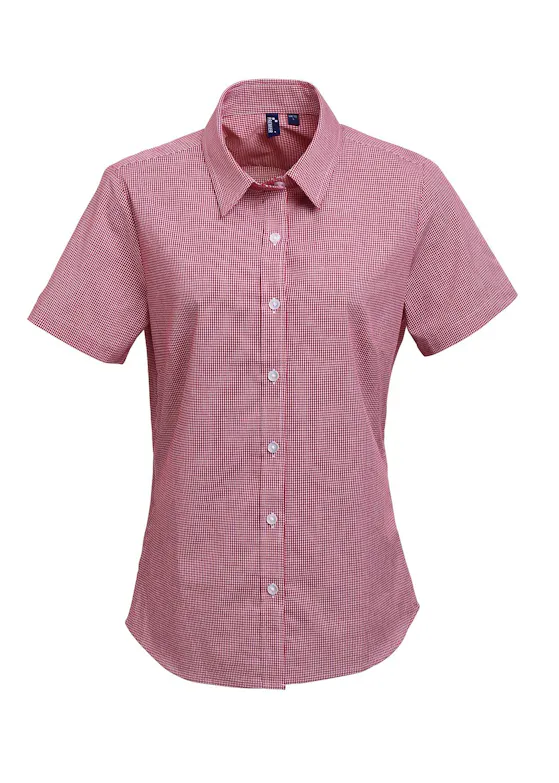 Premier Microcheck (Gingham) PW321 Cotton Shirt Short Sleeve Regular Fit Dames