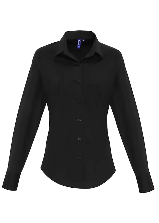 Premier Women's Stretch-Fit Poplin Long-Sleeve Cotton Shirt