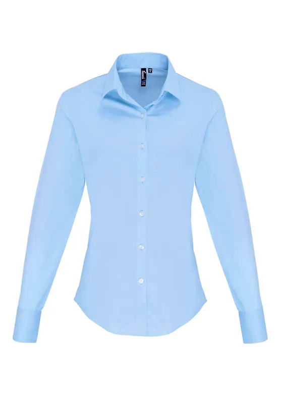 Premier Women's Stretch-Fit Poplin Long-Sleeve Cotton Shirt