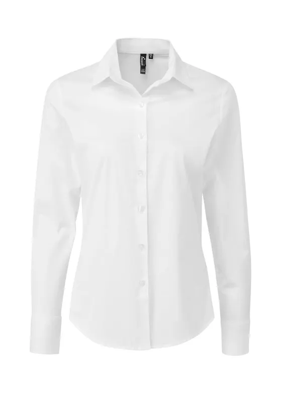 Premier Women's Stretch-Fit Poplin Long-Sleeve Cotton Shirt