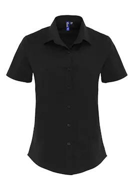 Premier Women's Stretch-Fit Poplin Short-Sleeve Cotton Shirt