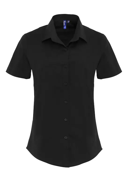 Premier Women's Stretch-Fit Poplin Short-Sleeve Cotton Shirt