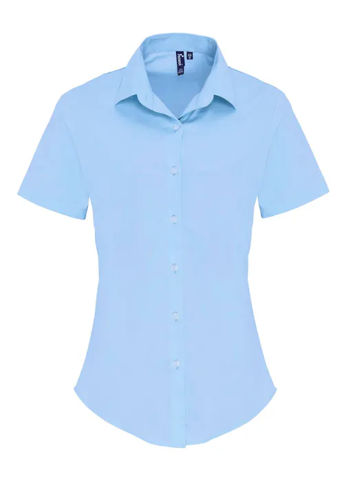 Premier PW346 Poplin Cotton Shirt Short Sleeve Stretch Dames