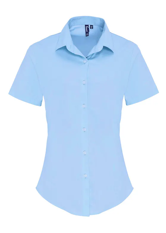 Premier Women's Stretch-Fit Poplin Short-Sleeve Cotton Shirt