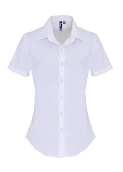 Premier PW346 Poplin Cotton Shirt Short Sleeve Stretch Dames miniatuur